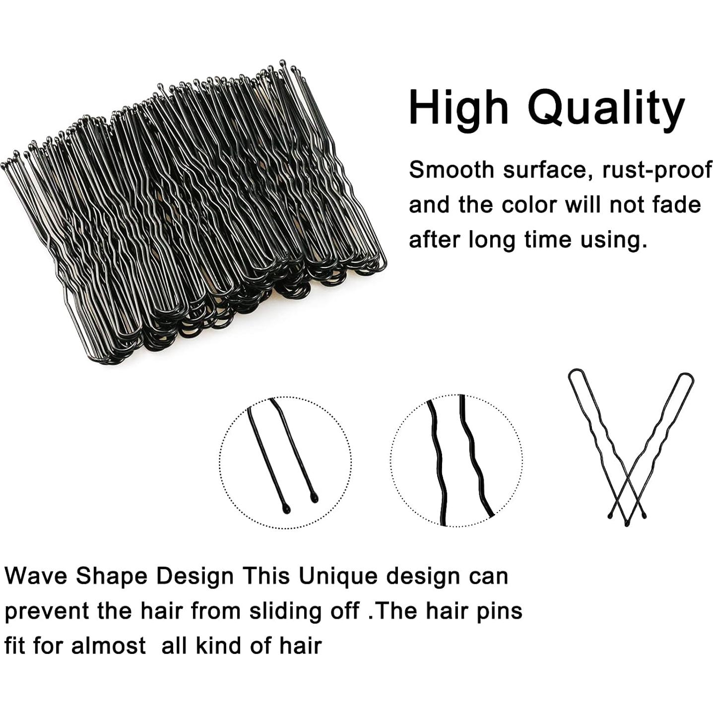 Pinzas de cabello en U Sevensun 100 piezas 6 cm Negro