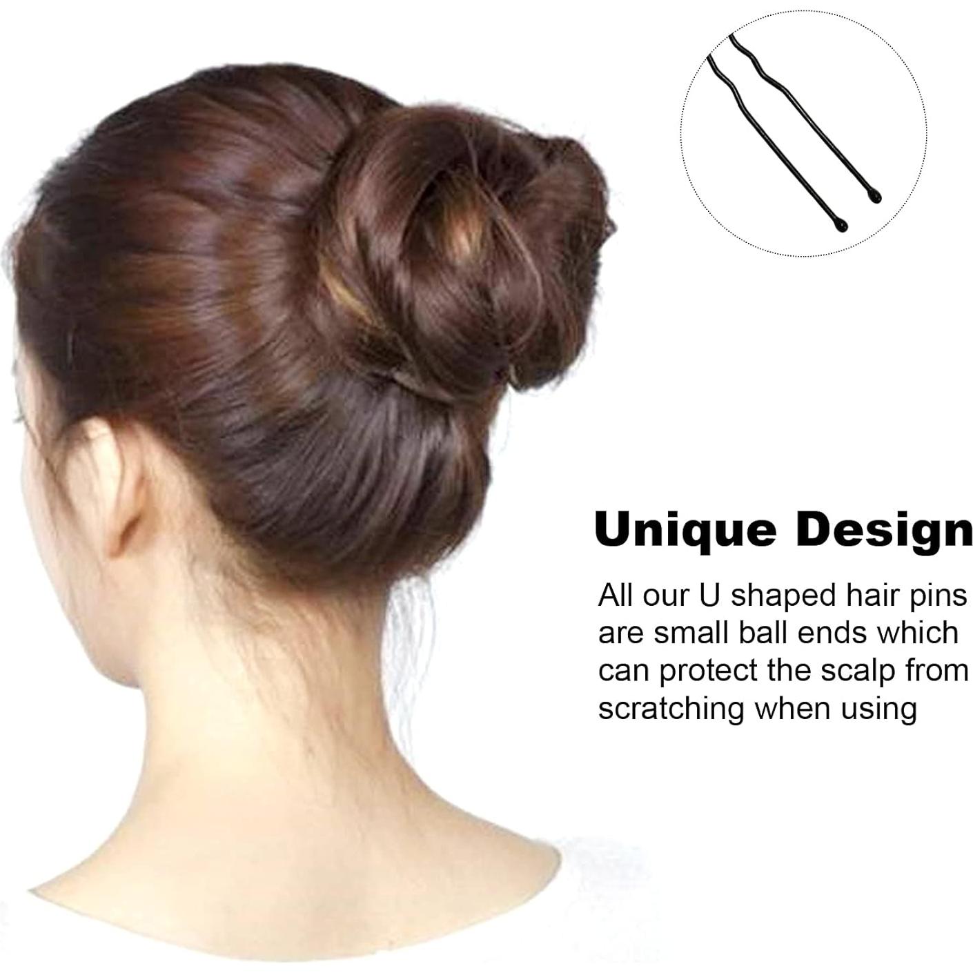 Pinzas de cabello en U Sevensun 100 piezas 6 cm Negro