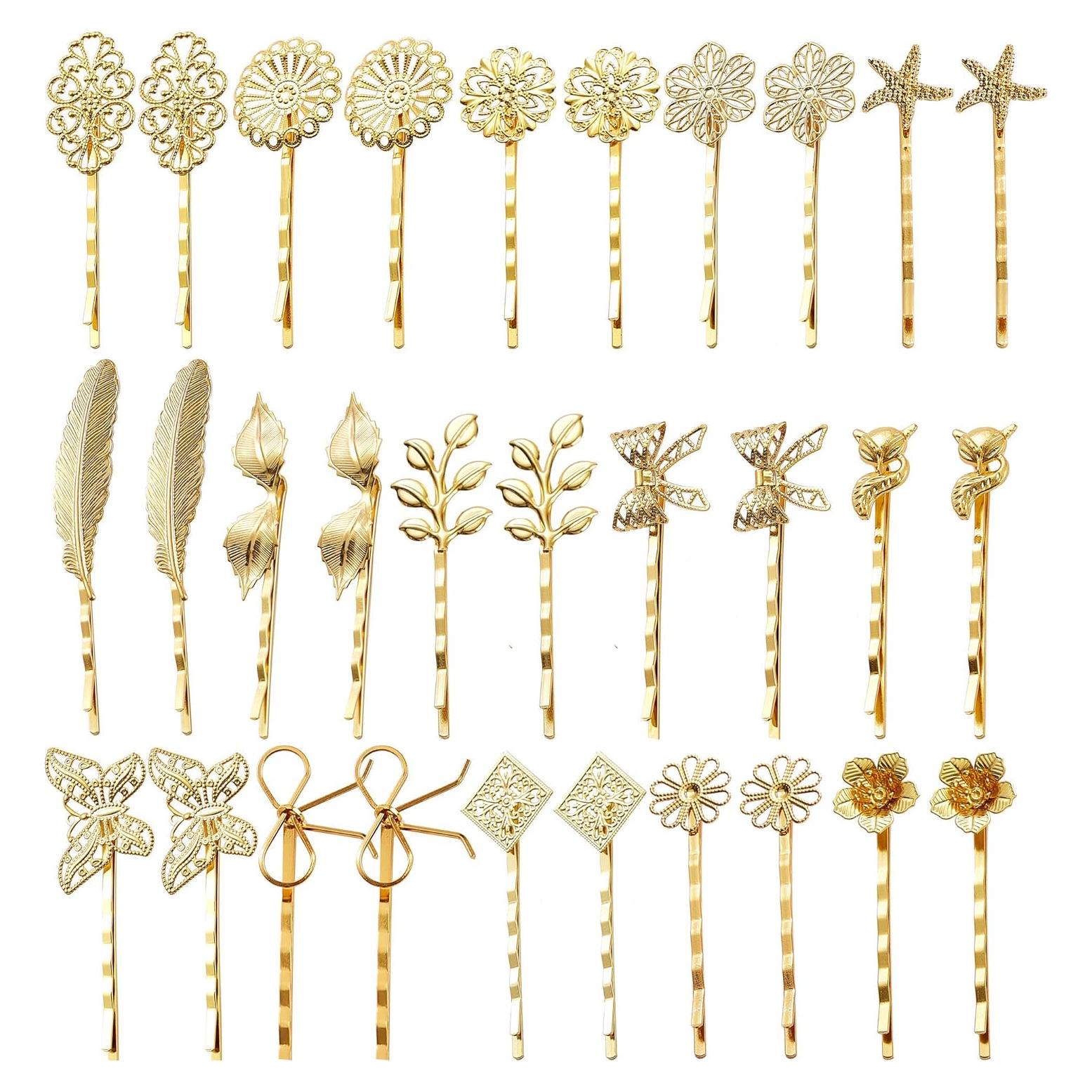 30 Clips para Cabello de Metal Retro Dorado inSowni - 15 Diseños