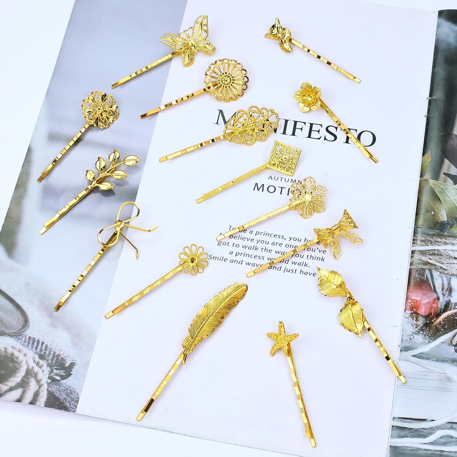 30 Clips para Cabello de Metal Retro Dorado inSowni - 15 Diseños