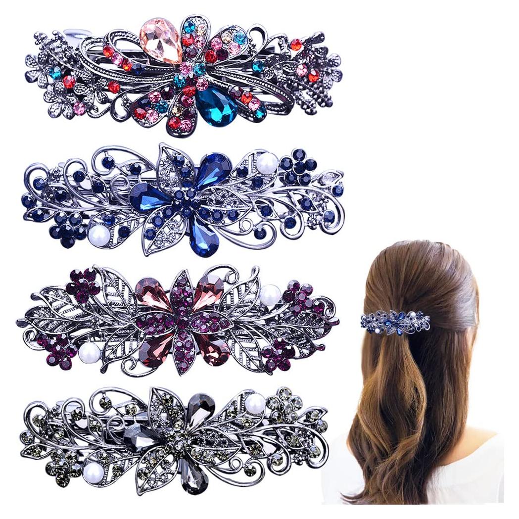 4 Horquillas para el Cabello de Perlas y Cristales - Moda