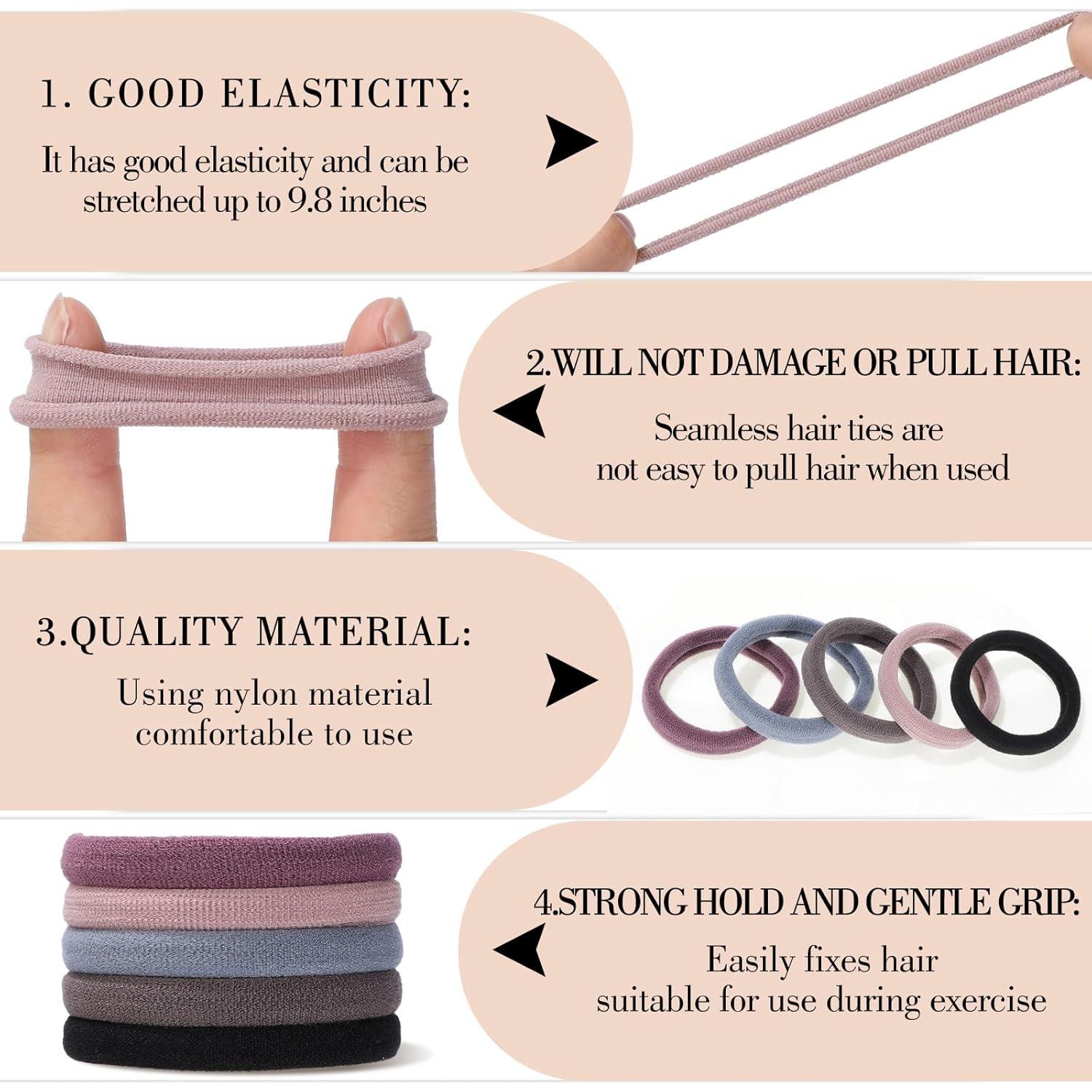 100 Gomas para el Cabello Elásticas Obeoby Sin Costura 3.81cm