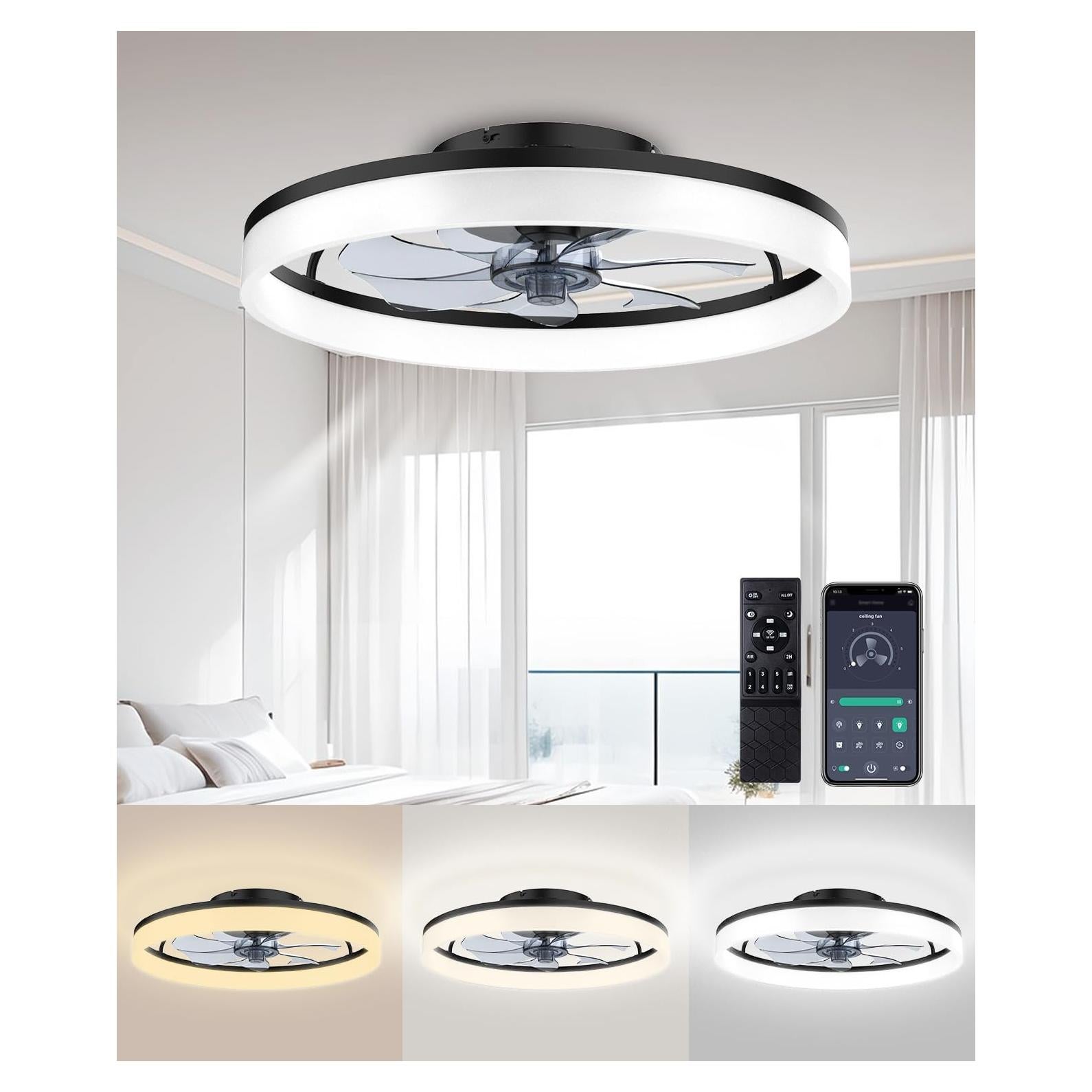 Ventilador de Techo AQUBT con Luz y Control Remoto 50 cm