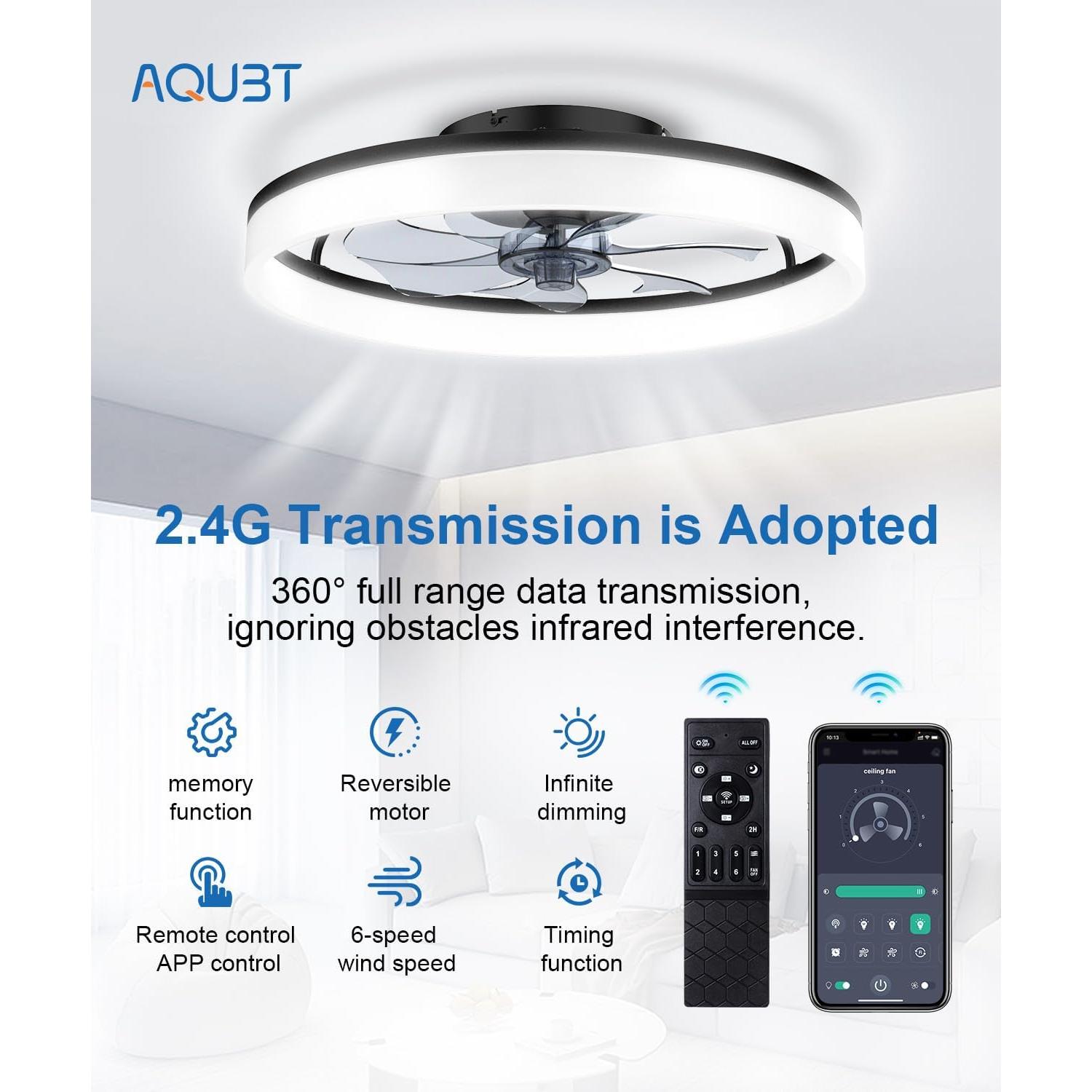 Ventilador de Techo AQUBT con Luz y Control Remoto 50 cm