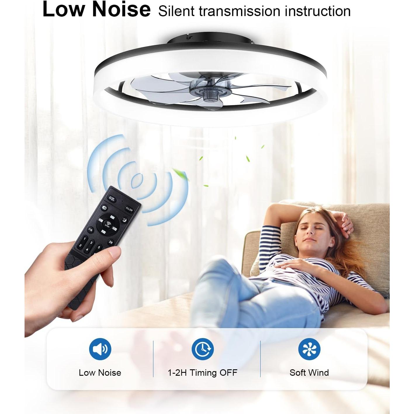 Ventilador de Techo AQUBT con Luz y Control Remoto 50 cm