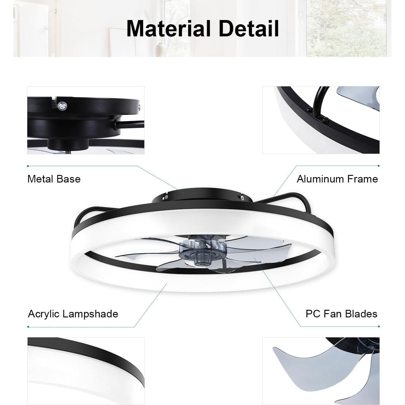 Ventilador de Techo AQUBT con Luz y Control Remoto 50 cm