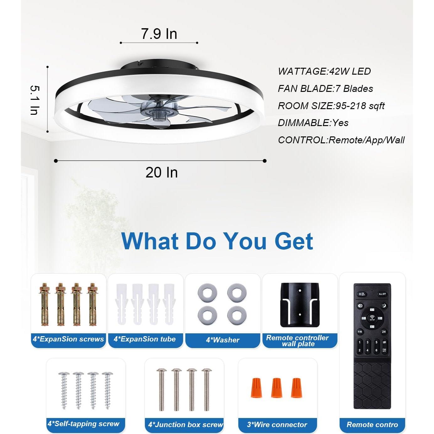 Ventilador de Techo AQUBT con Luz y Control Remoto 50 cm