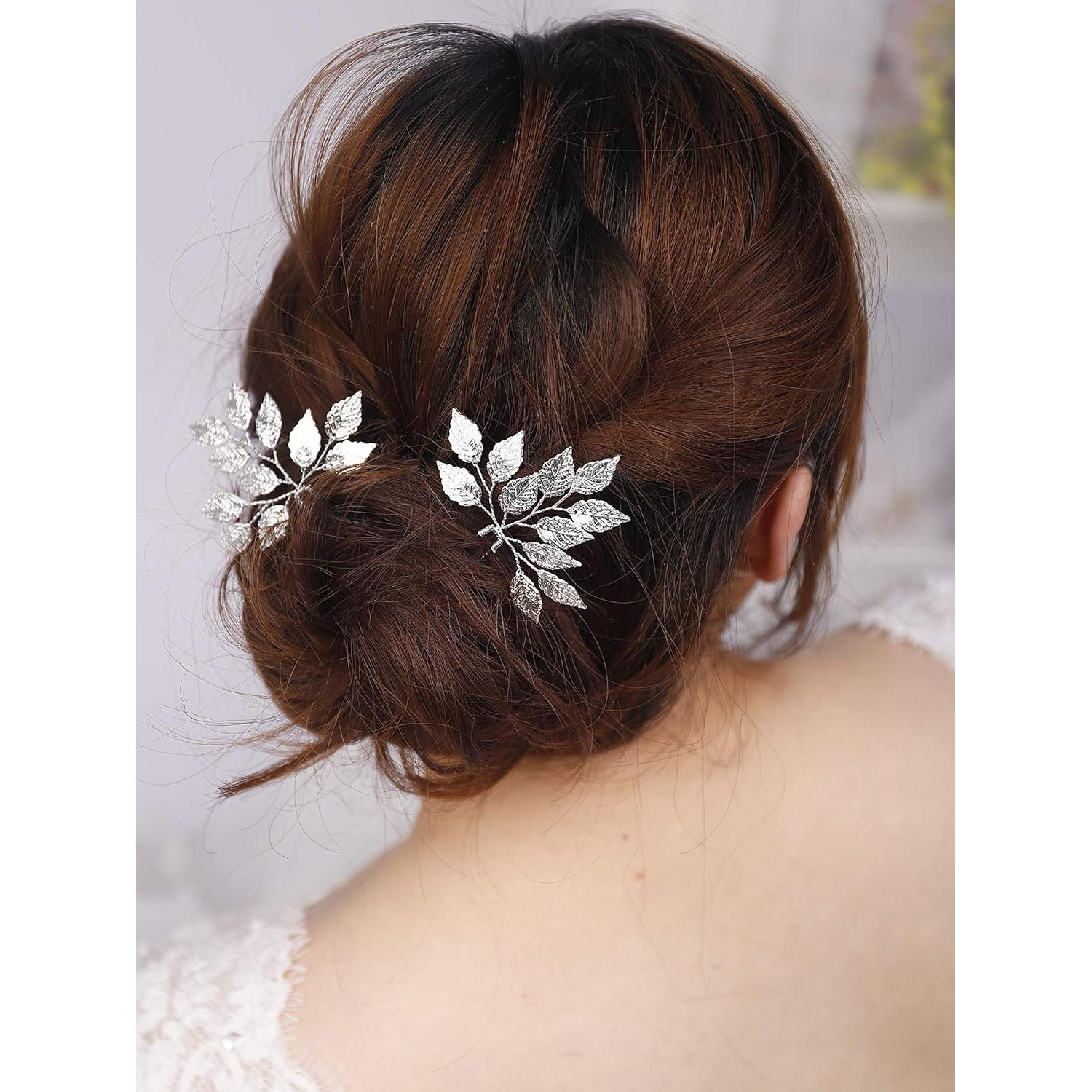 Horquilla de Hoja Kercisbeauty para Novia - Plata, 2 Piezas