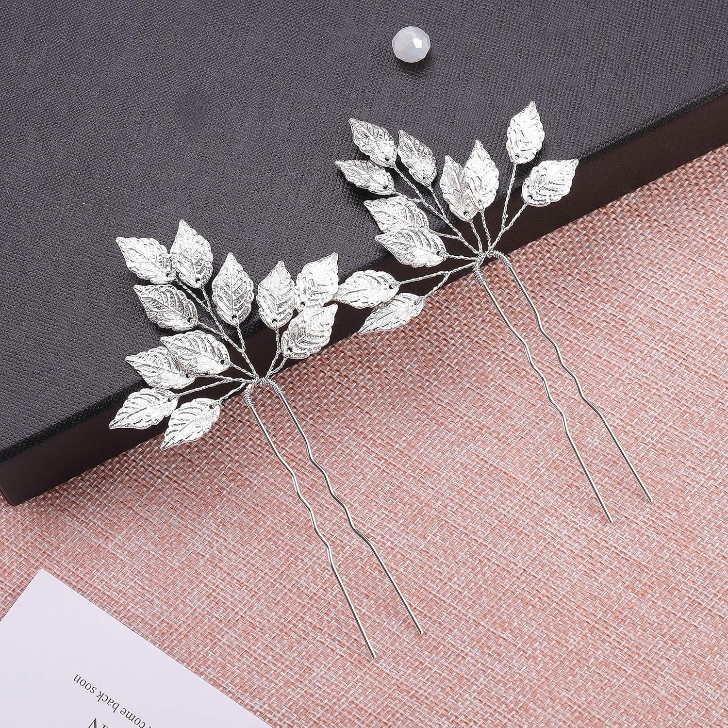 Horquilla de Hoja Kercisbeauty para Novia - Plata, 2 Piezas