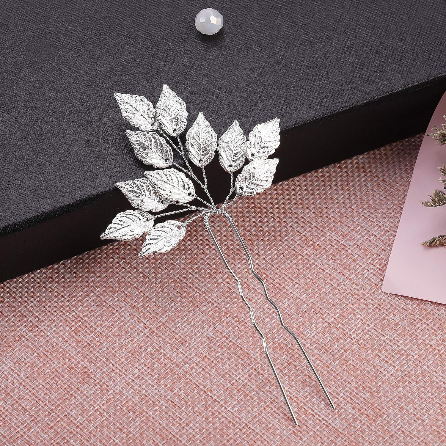 Horquilla de Hoja Kercisbeauty para Novia - Plata, 2 Piezas