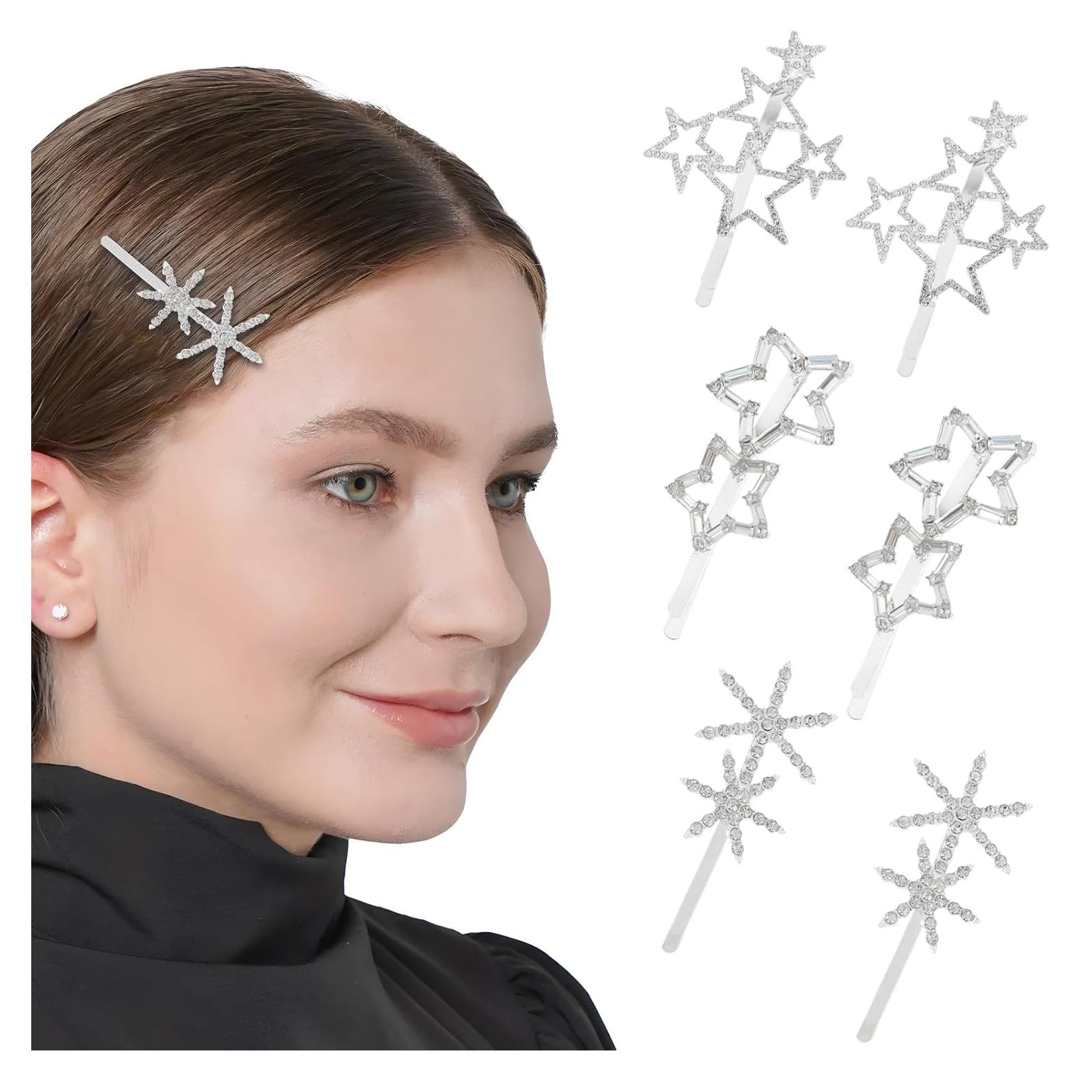 Pinzas para el Cabello VinBee 6Pcs Estrella Rhinestone Plata