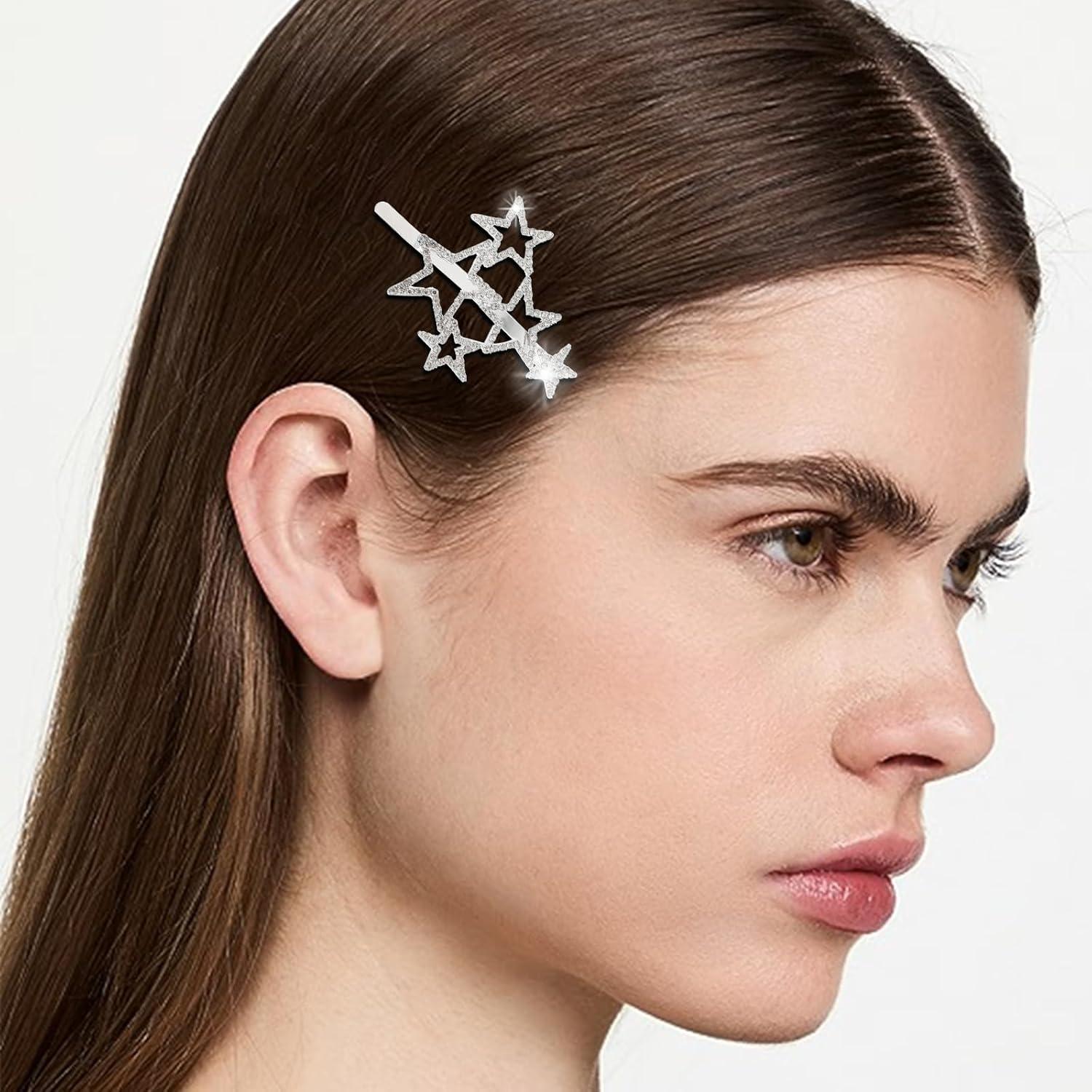 Pinzas para el Cabello VinBee 6Pcs Estrella Rhinestone Plata