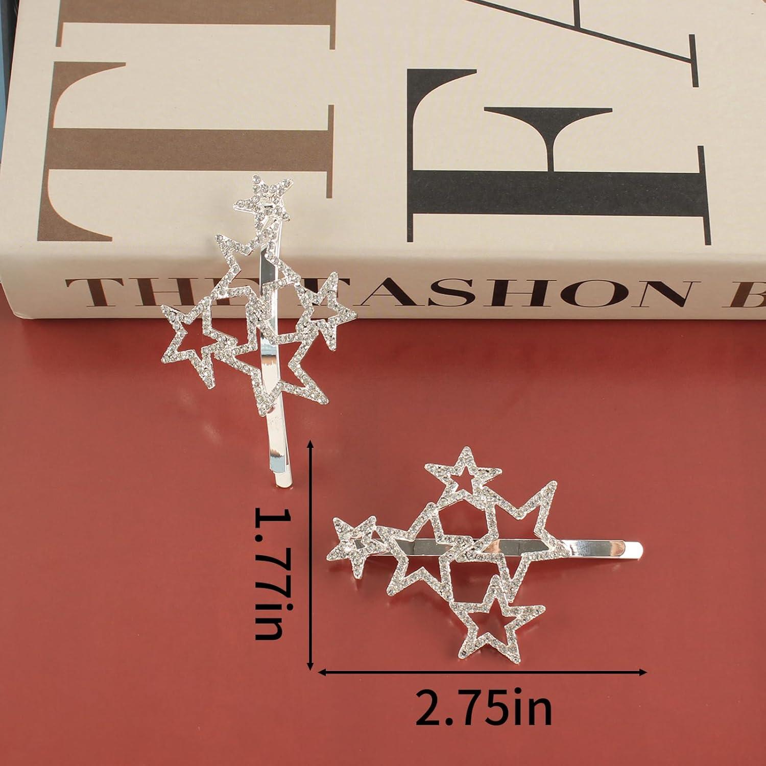 Pinzas para el Cabello VinBee 6Pcs Estrella Rhinestone Plata