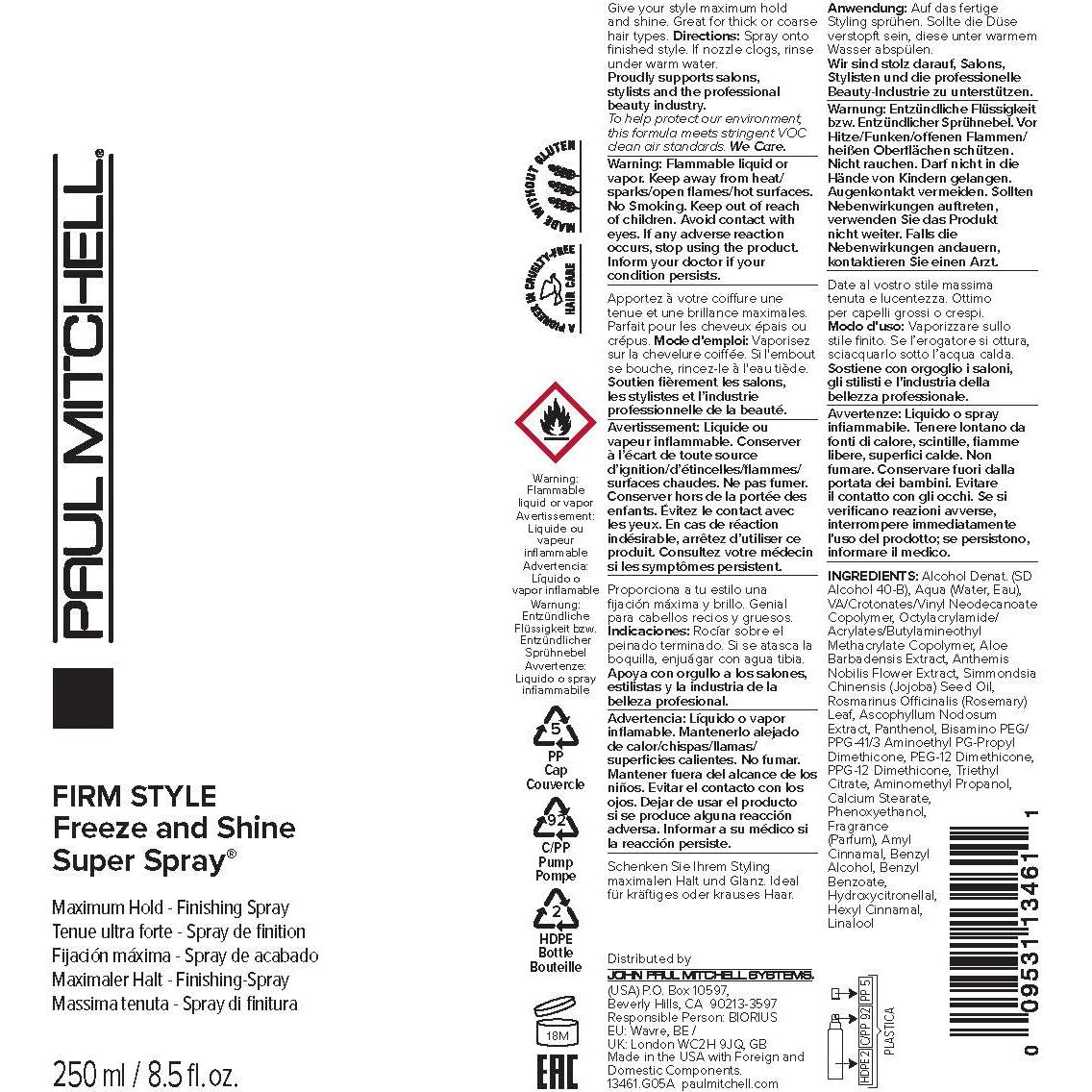 Laca para el Cabello Paul Mitchell Freeze and Shine 250 ml