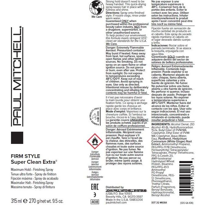 Laca para el Cabello Paul Mitchell Super Clean Extra 269 g - Fijación Máxima