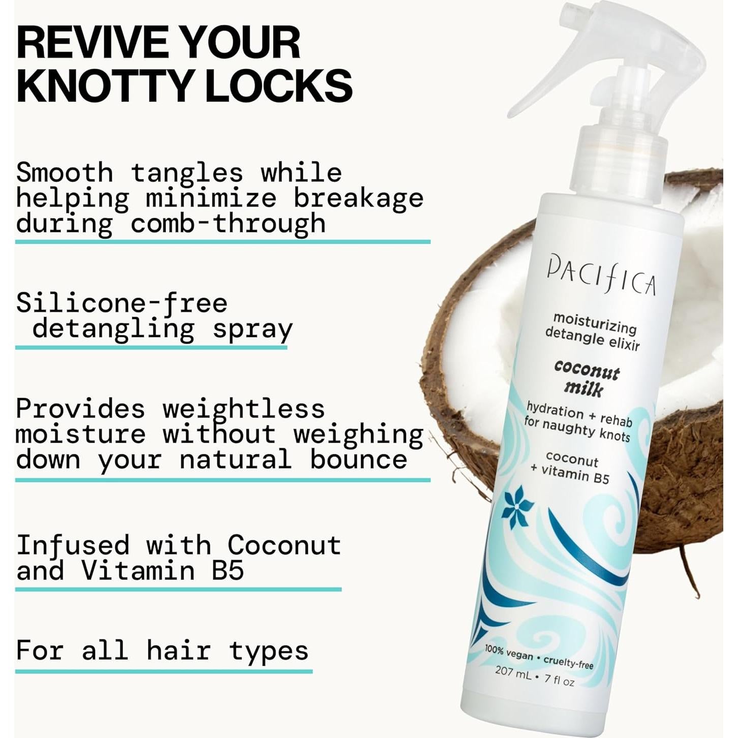 Spray Desenredante Pacifica Leche de Coco 154g - Acondicionador Sin Enjuague