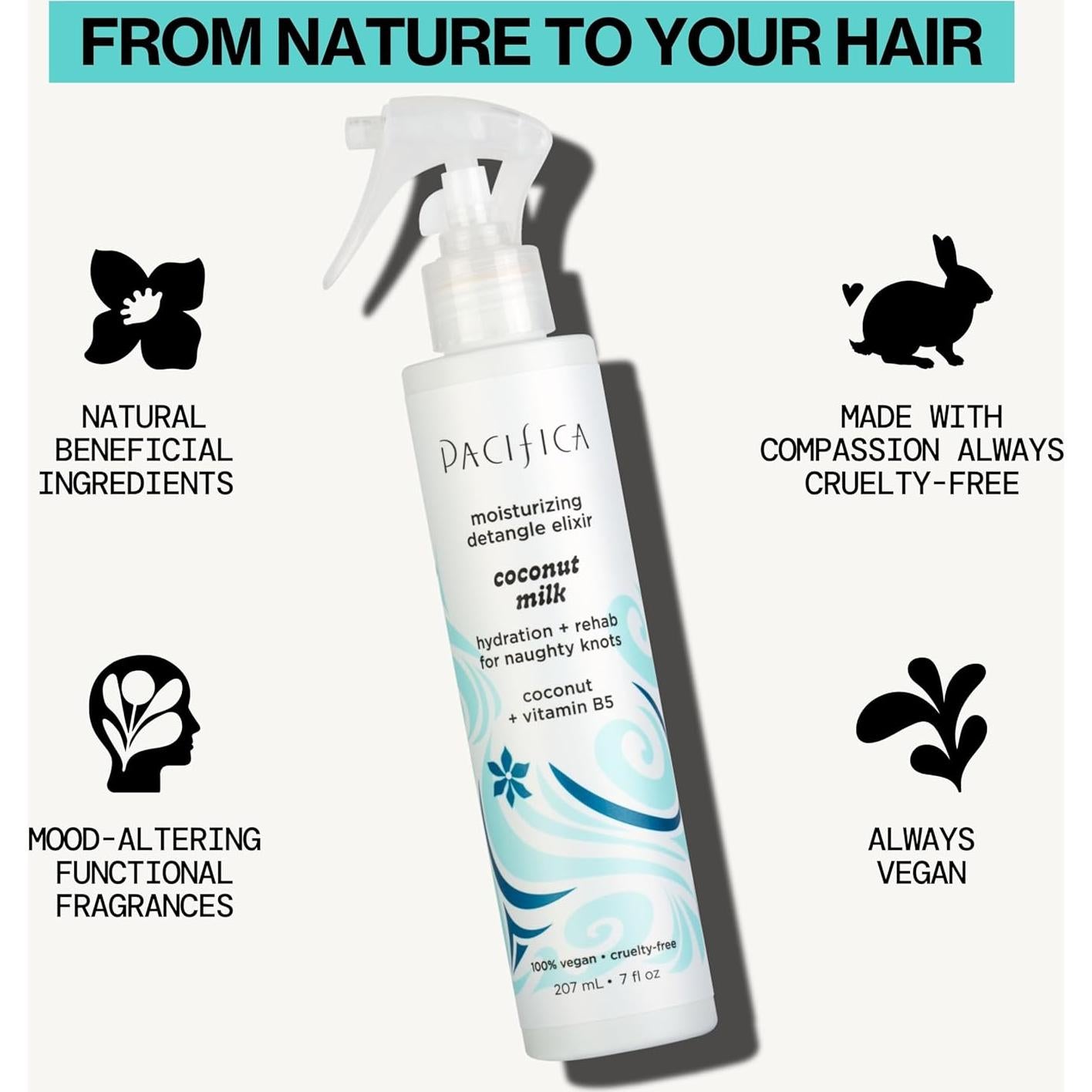 Spray Desenredante Pacifica Leche de Coco 154g - Acondicionador Sin Enjuague