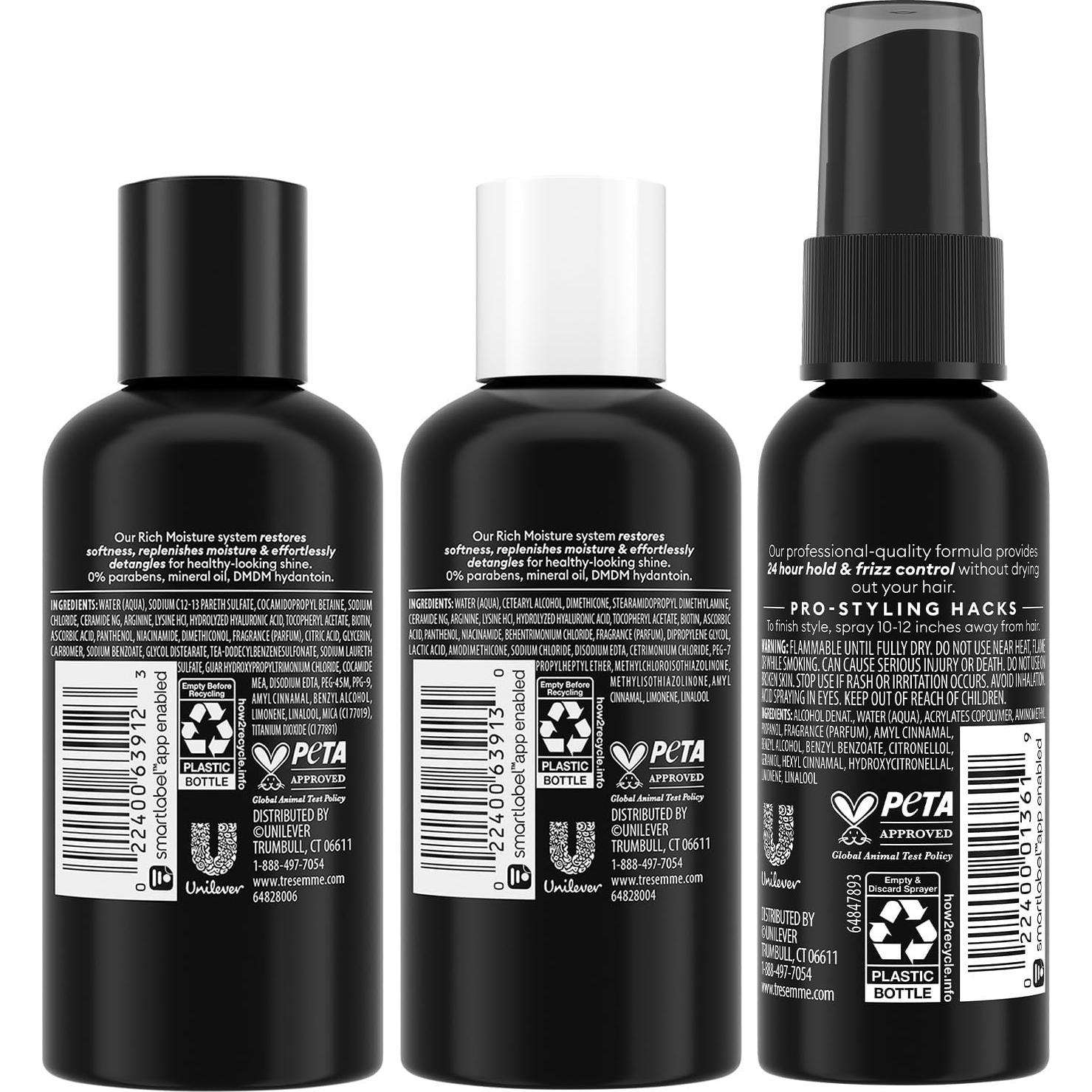 TRESemmés Kit de Cuidado del Cabello de Viaje - Champú, Acondicionador y Laca