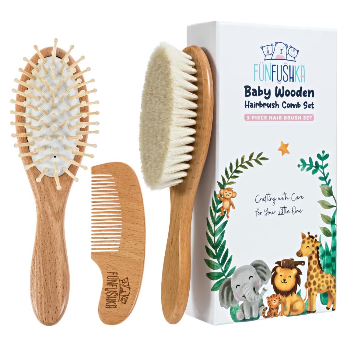 Juego de Cepillos y Peine para Bebés Funfushka - Madera de Haya