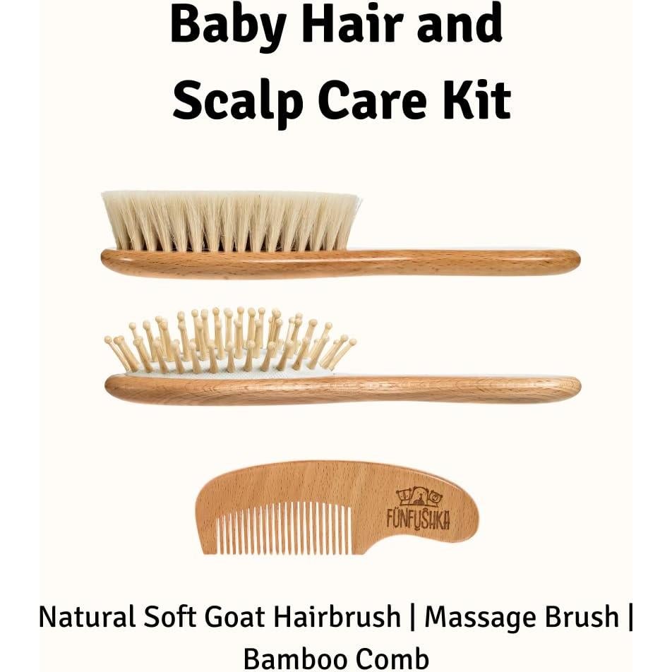 Juego de Cepillos y Peine para Bebés Funfushka - Madera de Haya