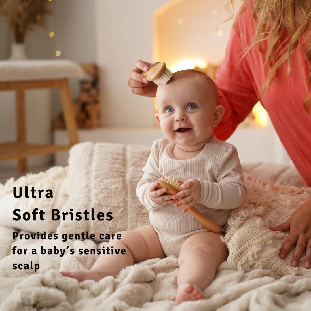 Juego de Cepillos y Peine para Bebés Funfushka - Madera de Haya