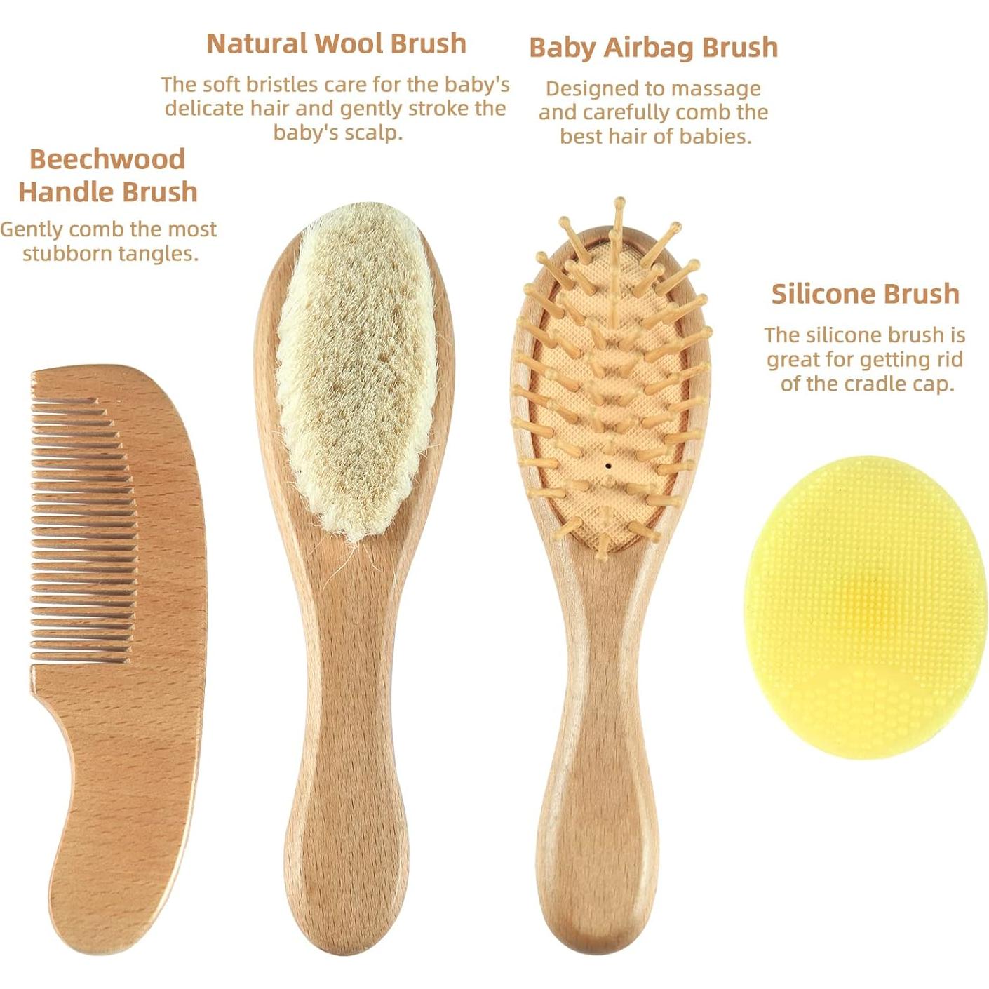Juego de Cepillo y Peine para Bebés - 4 Piezas de Madera