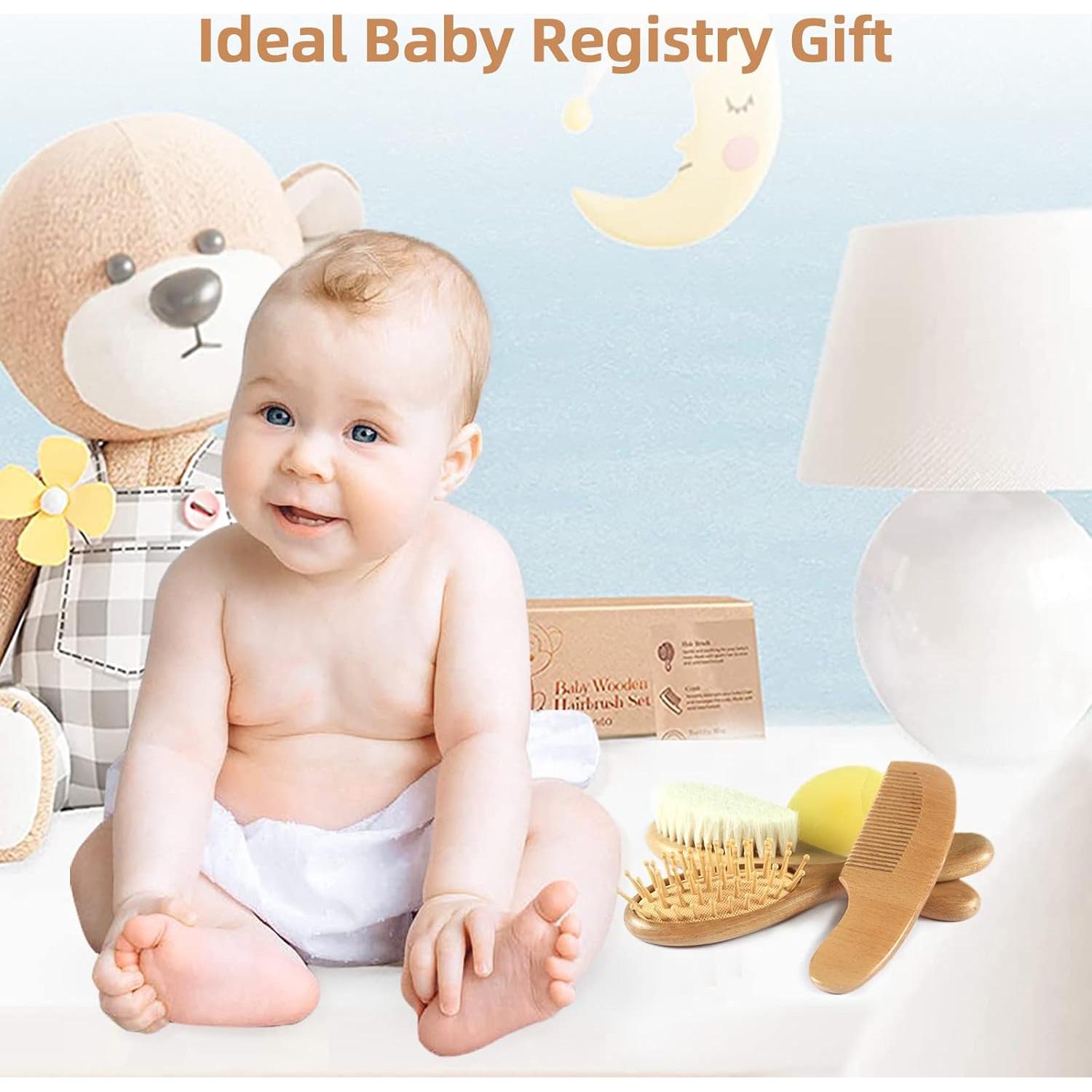 Juego de Cepillo y Peine para Bebés - 4 Piezas de Madera