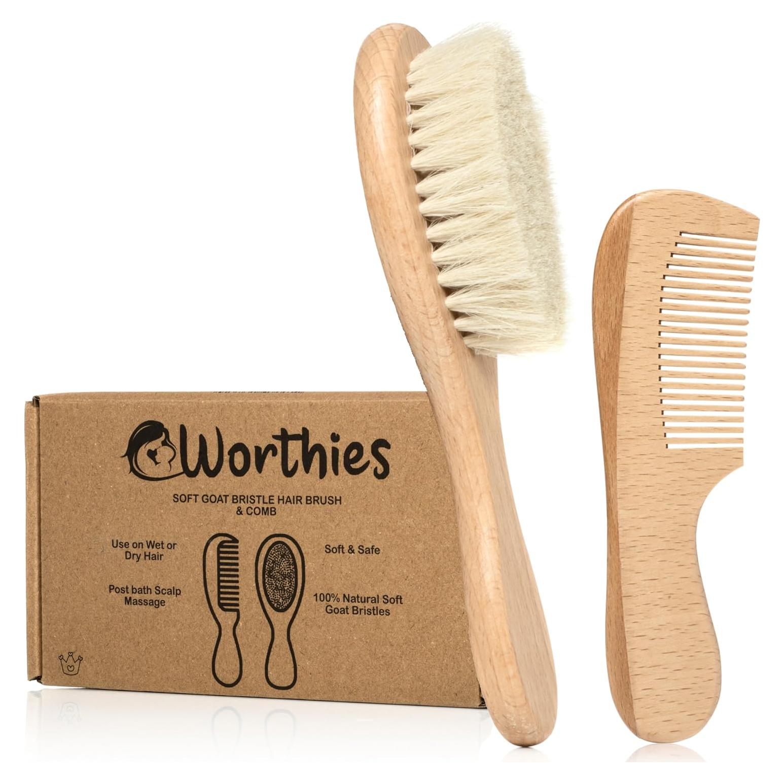 Juego de Cepillo y Peine para Bebés Worthies - Madera y Cerda de Cabra
