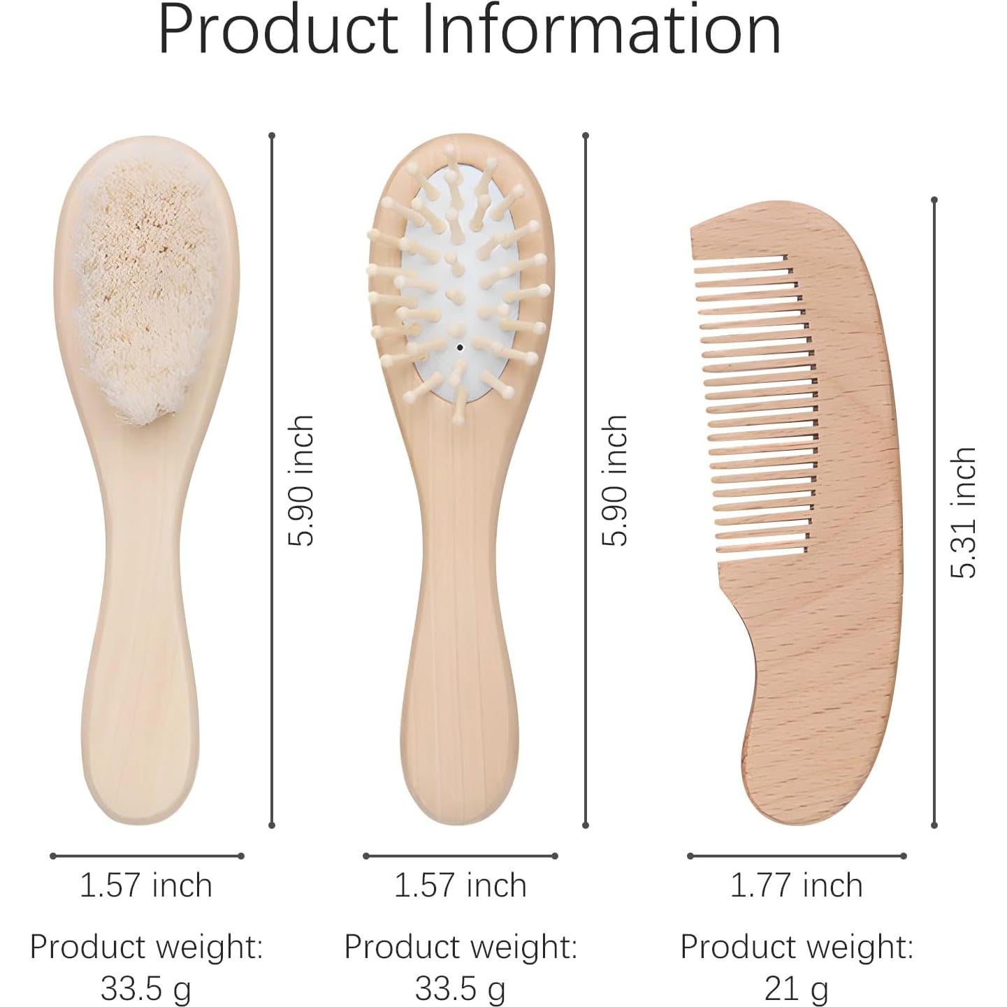 Kit de Cuidado para Bebés Jaasuee - Cepillo y Peine de Madera