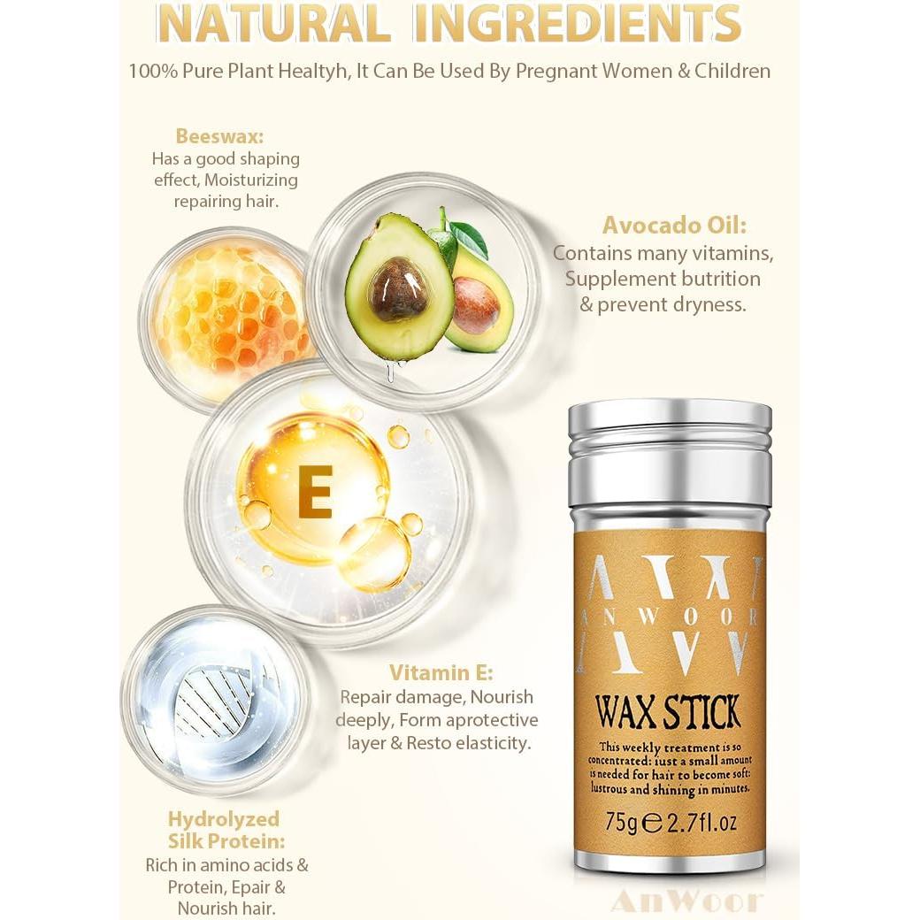 Kit de Estilo de Cabello AnWoor: Cera, Cepillo y Peine 4 Piezas