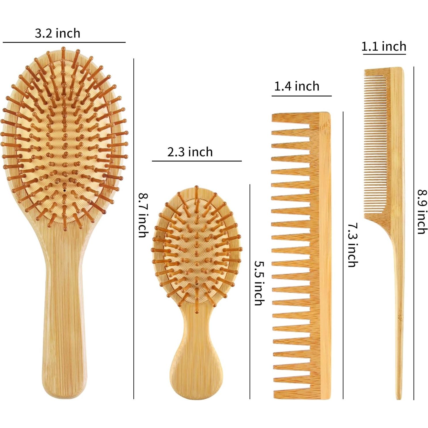 Juego de 4 Cepillos y Peines de Madera Natural Ekonaer