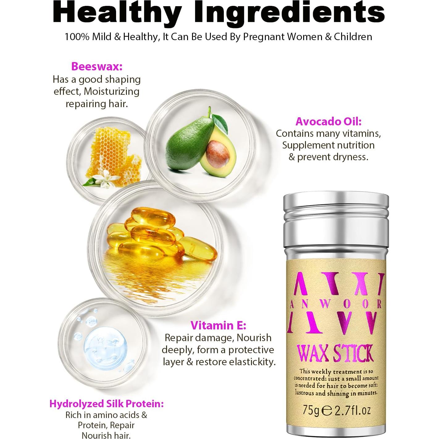 Juego de Cepillo y Barra de Cera para Cabello AnWoor - Control de Frizz