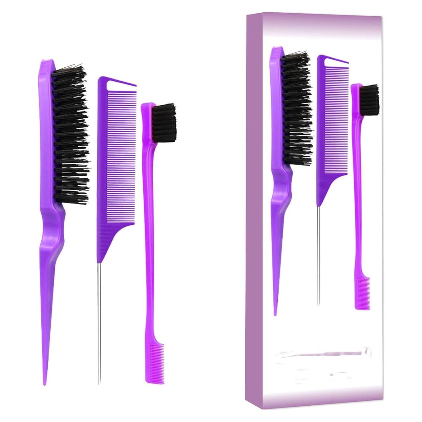 Juego de 3 Cepillos Morados para Peinar - Todos los Cabellos