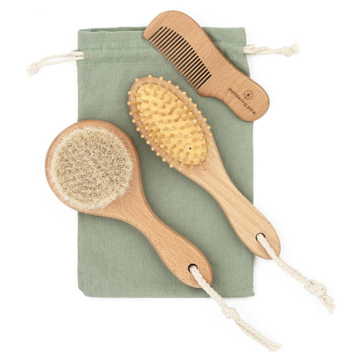 Juego de Cepillos para Bebé Natural Boho - Madera y Cerdas Suaves