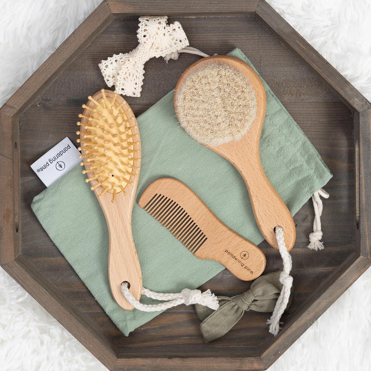 Juego de Cepillos para Bebé Natural Boho - Madera y Cerdas Suaves
