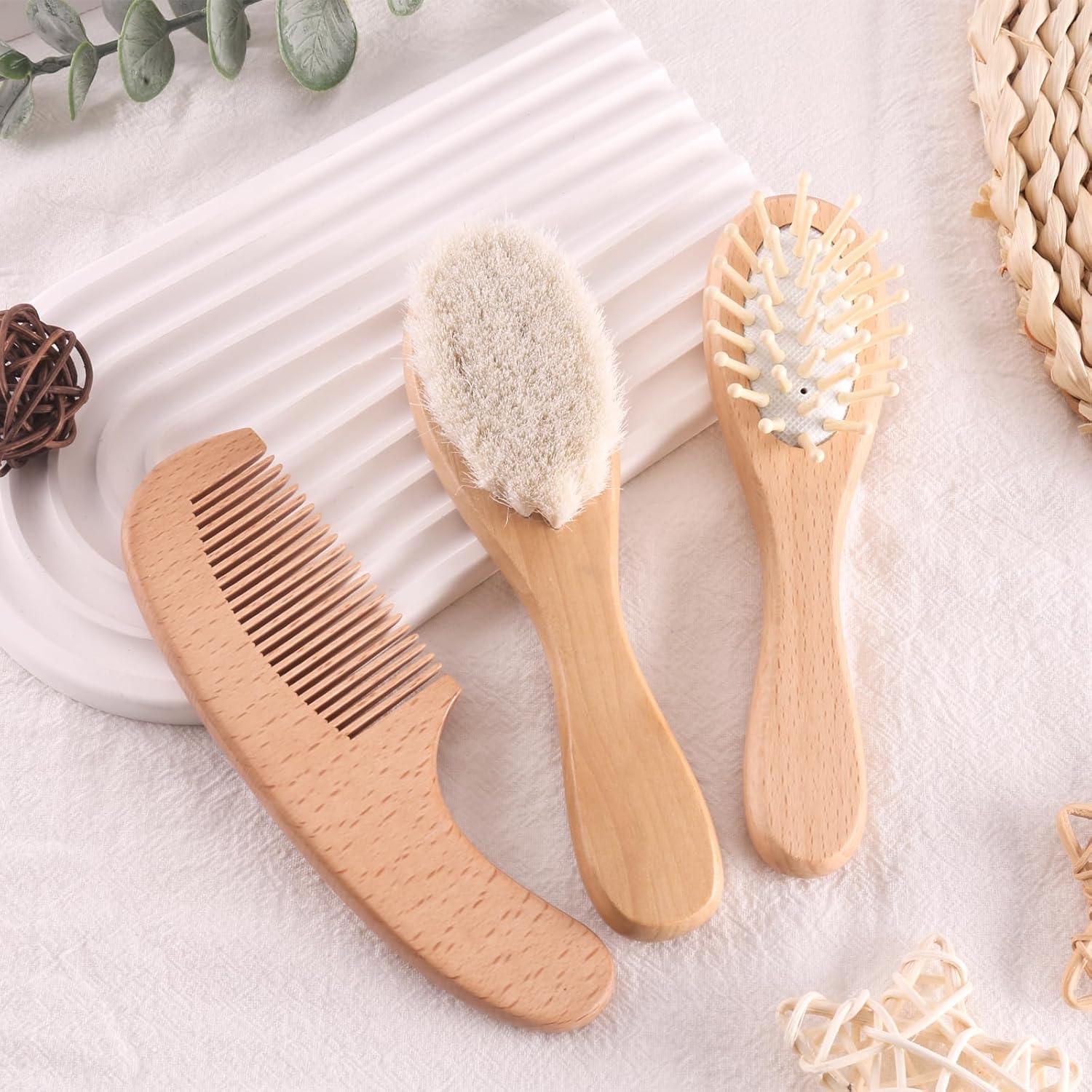 Juego de Cepillo y Peine de Madera para Bebés - 3 Piezas