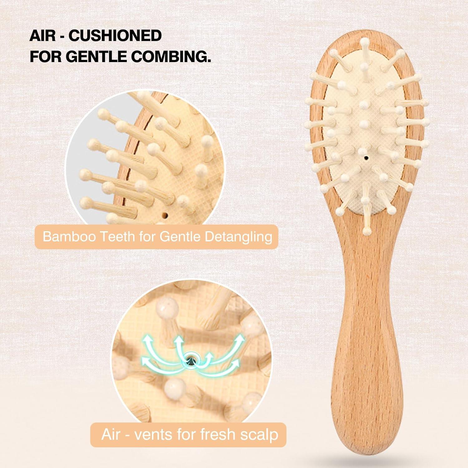 Juego de Cepillo y Peine de Madera para Bebés - 3 Piezas