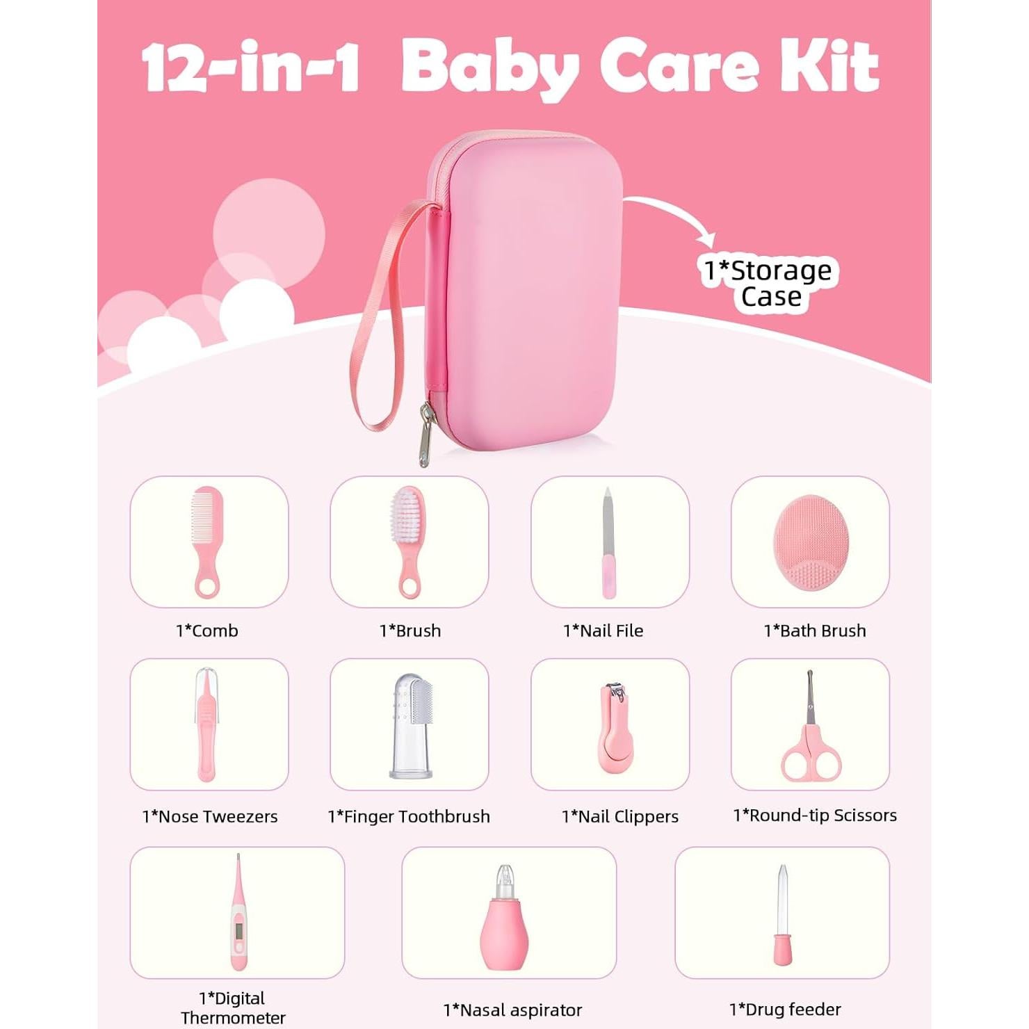Kit de Cuidado para Bebés Lictin Rosa - 12 Piezas Seguras