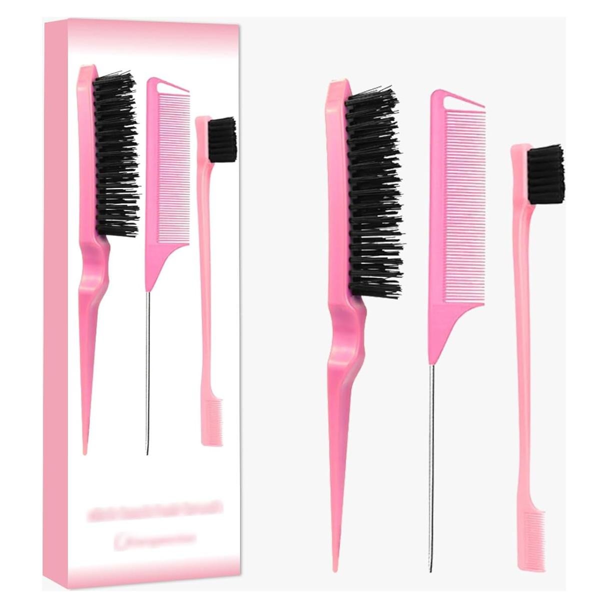 Juego de Peines Rosa 3 Piezas - Cepillo Slick Back y Rat Tail