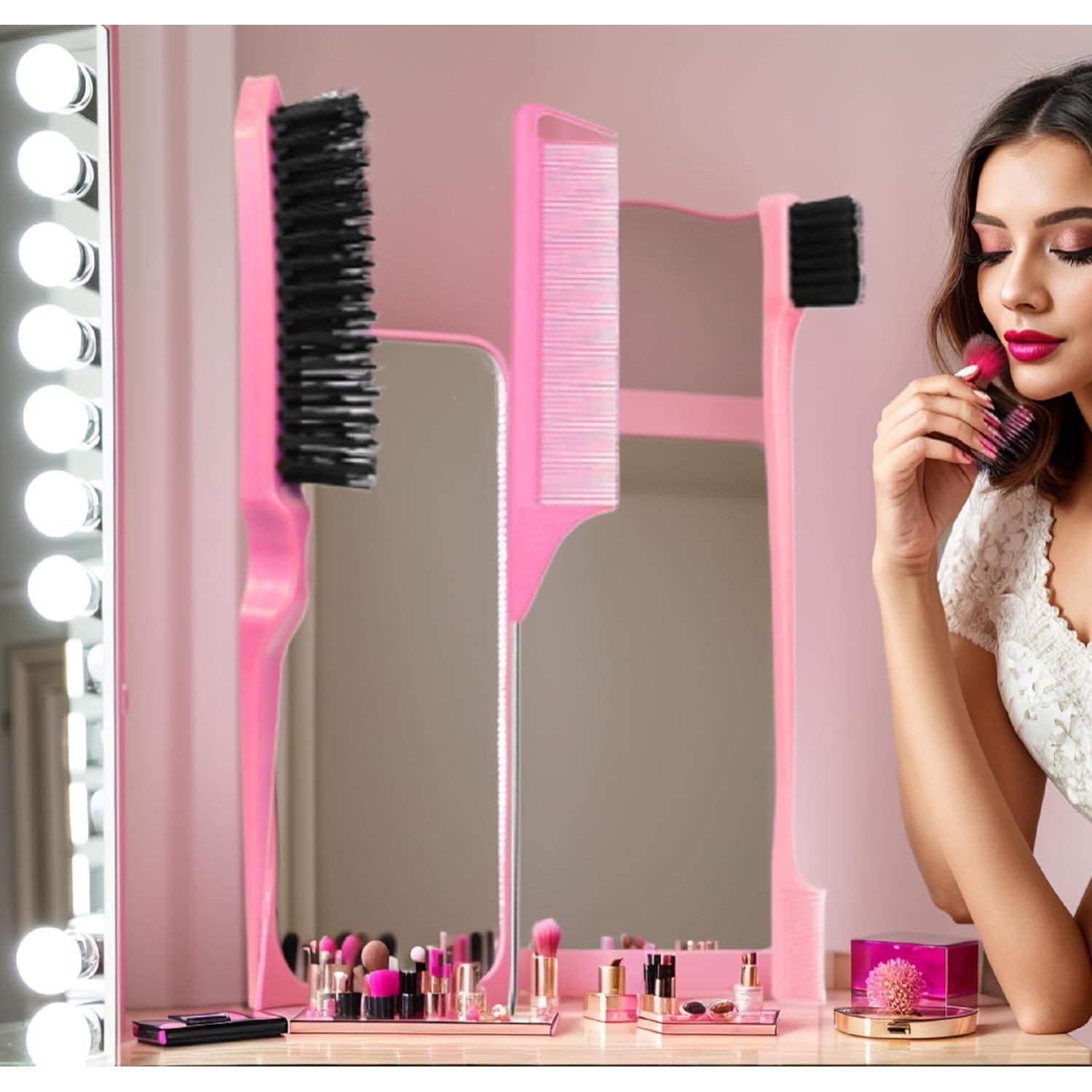 Juego de Peines Rosa 3 Piezas - Cepillo Slick Back y Rat Tail