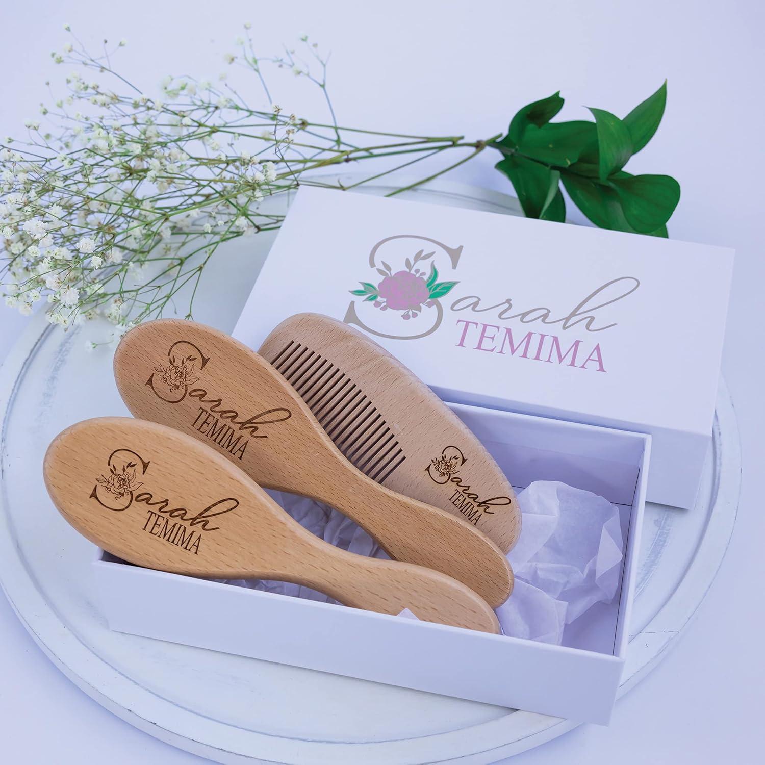 Juego de Cepillos de Madera Personalizados para Bebé Niña