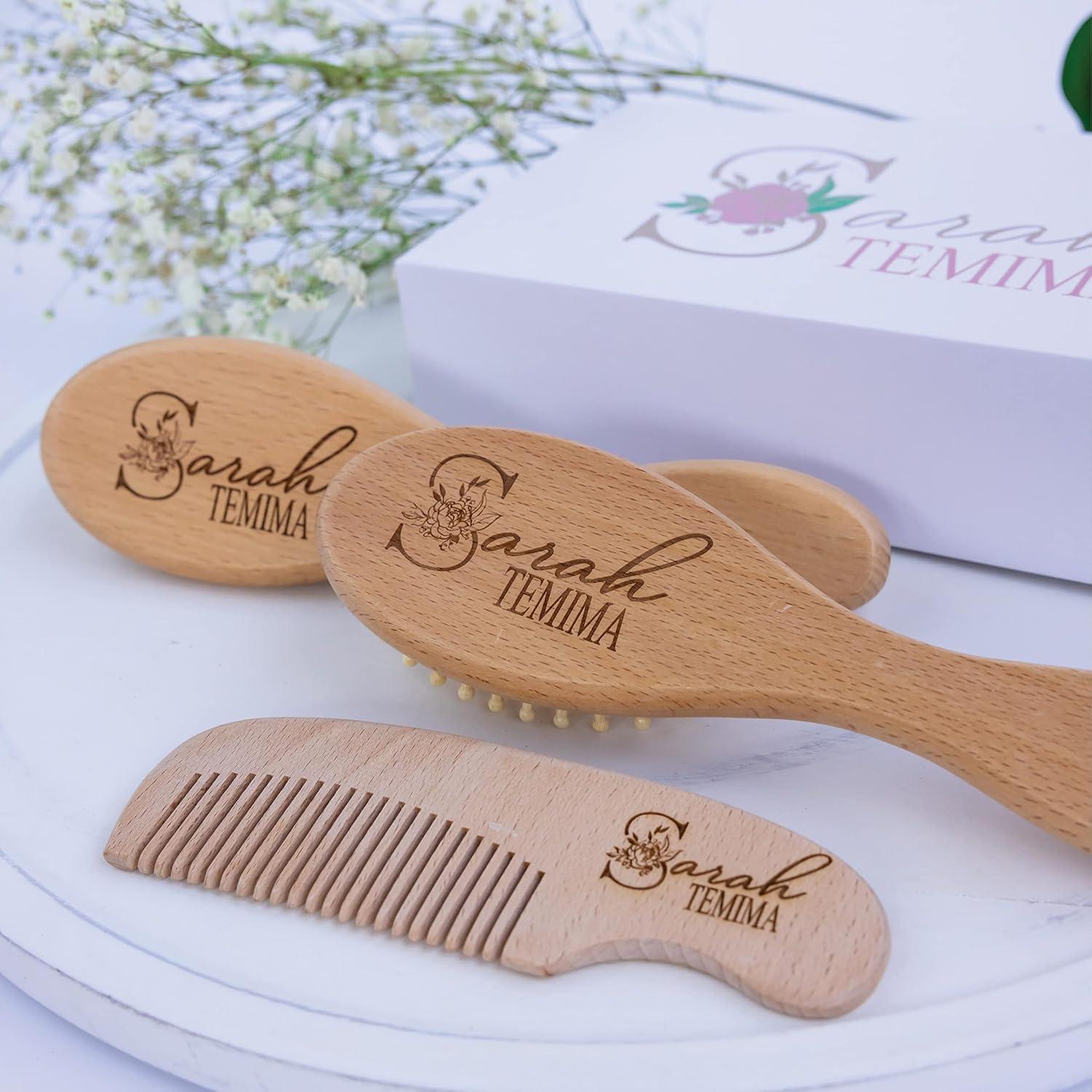 Juego de Cepillos de Madera Personalizados para Bebé Niña