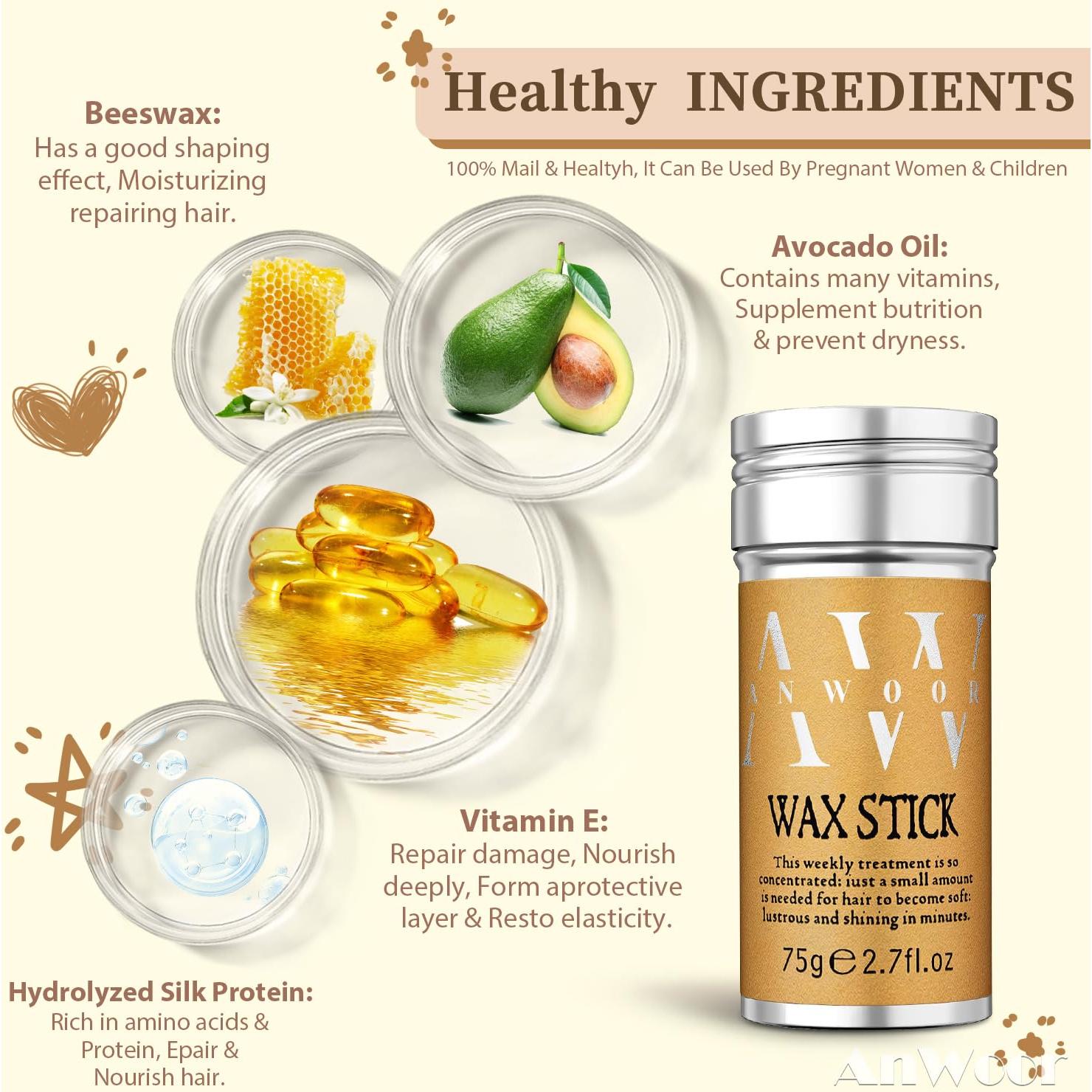 Barra de Cera para Cabello AnWoor + Cepillo Suave 3 en 1