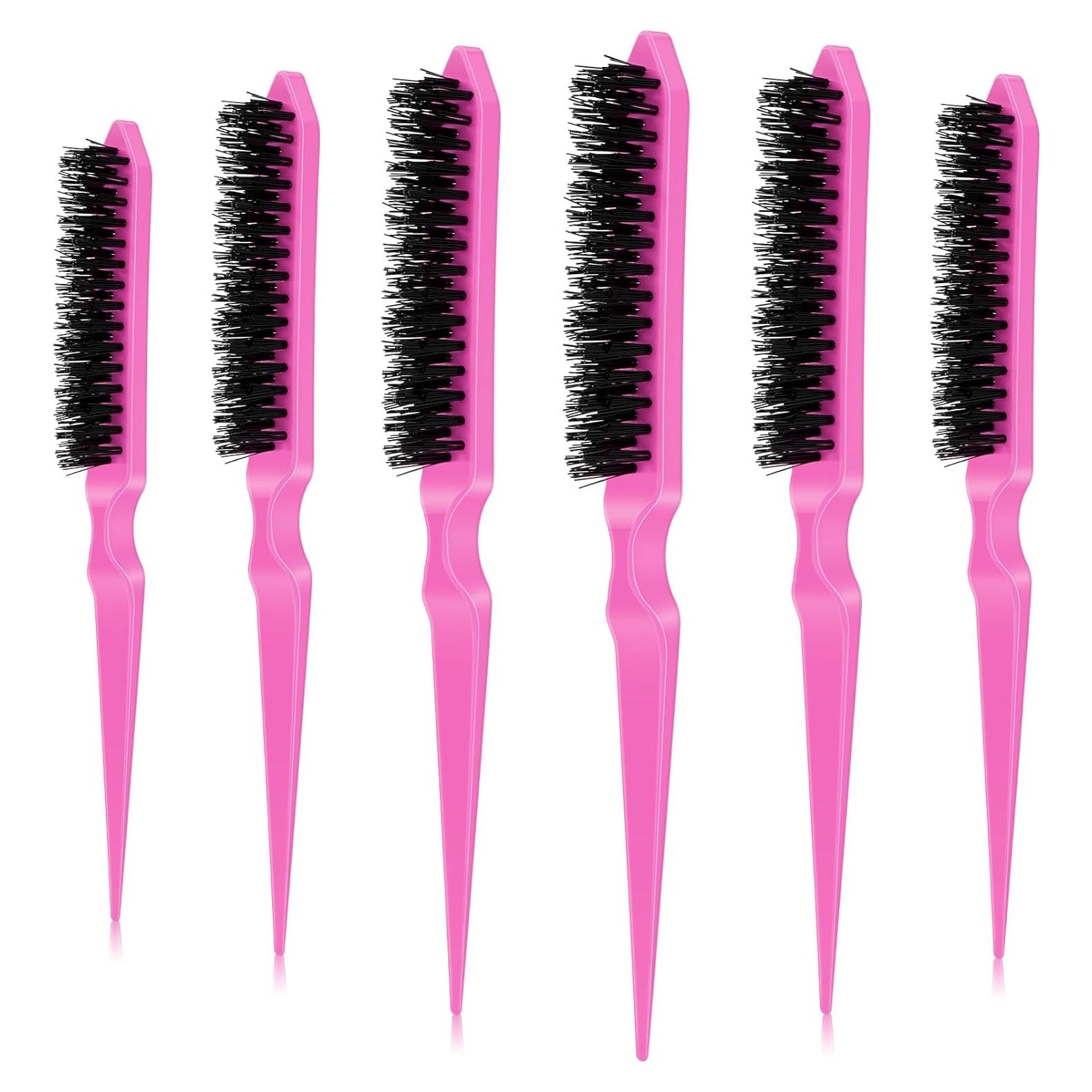 Juego de 6 Cepillos de Teasing de Nylon Yaomiao Rosa