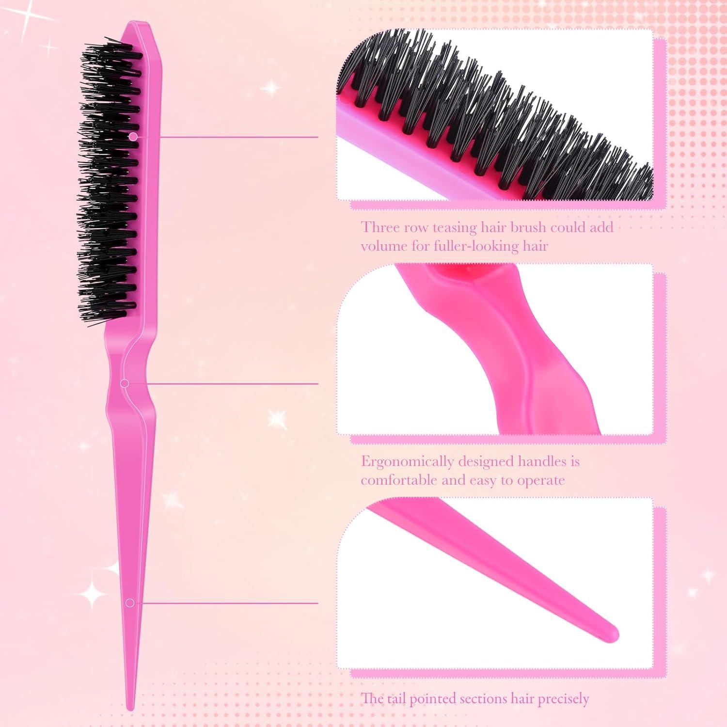 Juego de 6 Cepillos de Teasing de Nylon Yaomiao Rosa