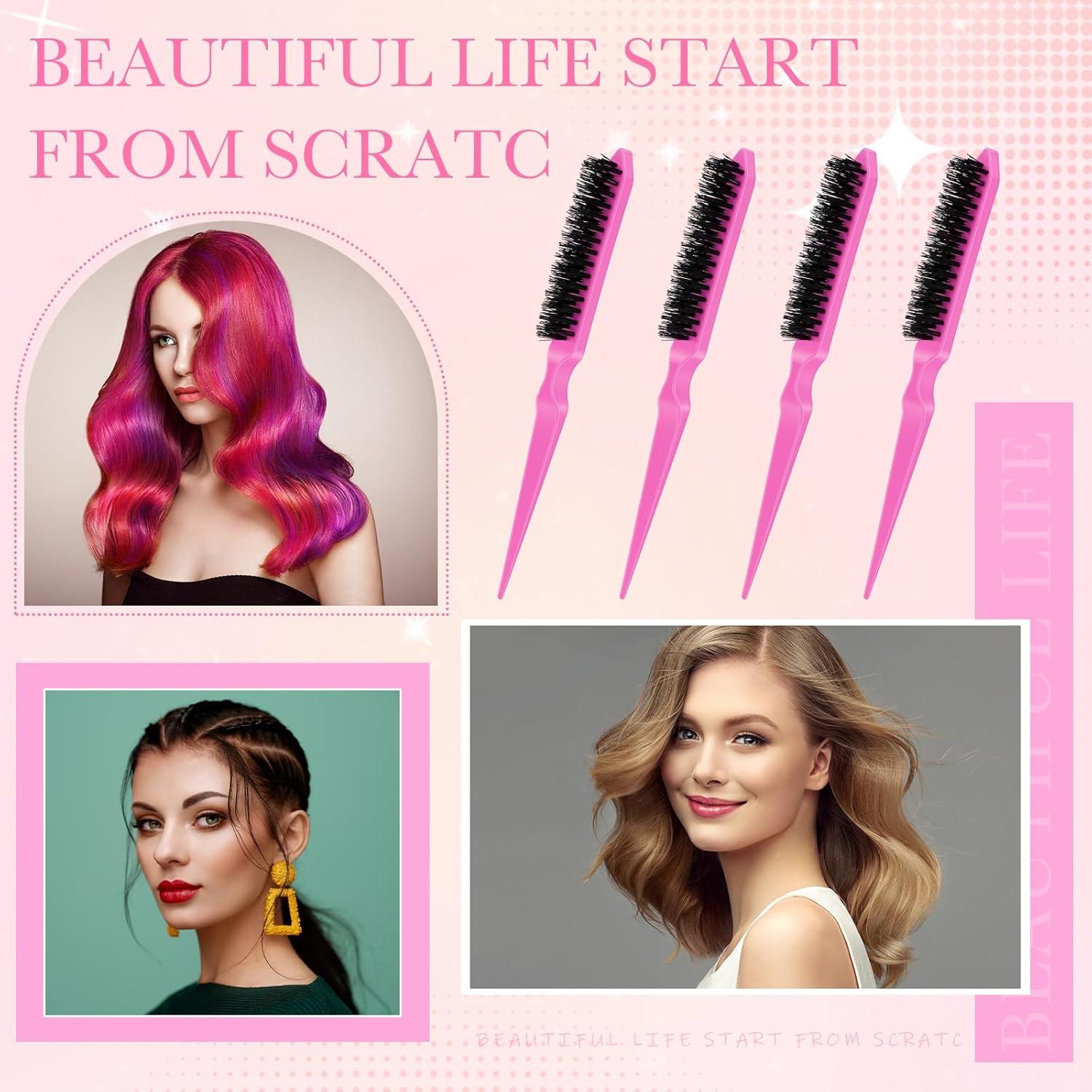 Juego de 6 Cepillos de Teasing de Nylon Yaomiao Rosa