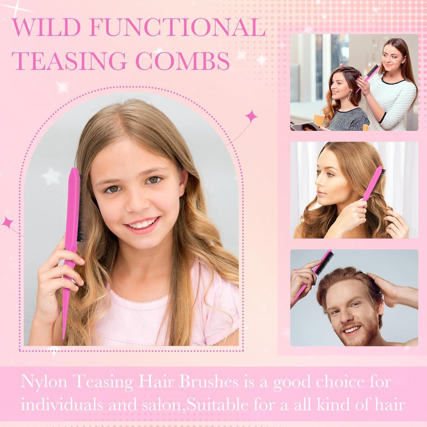 Juego de 6 Cepillos de Teasing de Nylon Yaomiao Rosa