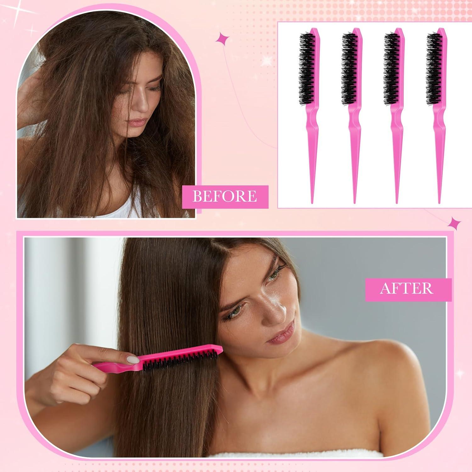 Juego de 6 Cepillos de Teasing de Nylon Yaomiao Rosa