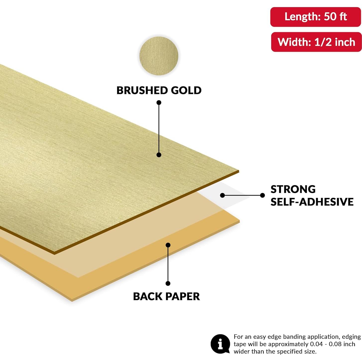 Banda de Biselado Dorado Cepillado PVC 1.27 cm x 15.24 m