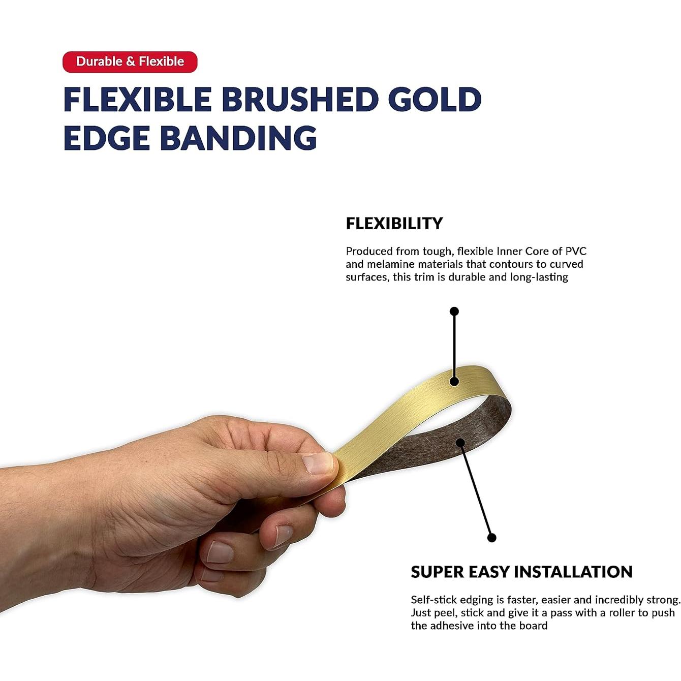 Banda de Biselado Dorado Cepillado PVC 1.27 cm x 15.24 m